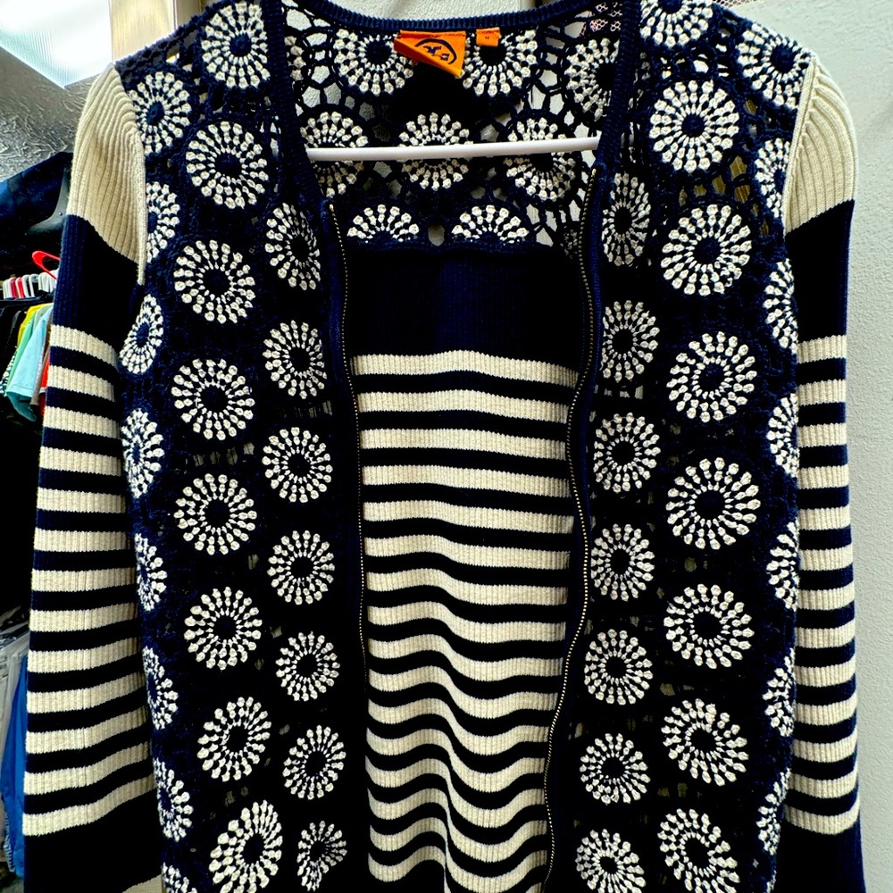 Tory Burch crochet zip up cardigan